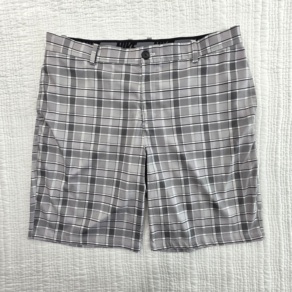 Nike Dri-Fit Golf Shorts Men's 38 Gray‎ Plaid Stretch SU2001002EIN 10" Inseam